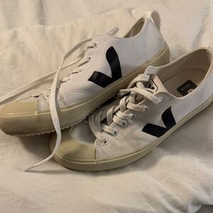 Veja Off-White Canvas Sneakers with Black Accents